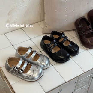 演出礼仪黑色小皮鞋 ASM 小女孩简约真皮儿童公主鞋 春季 洋气女童鞋
