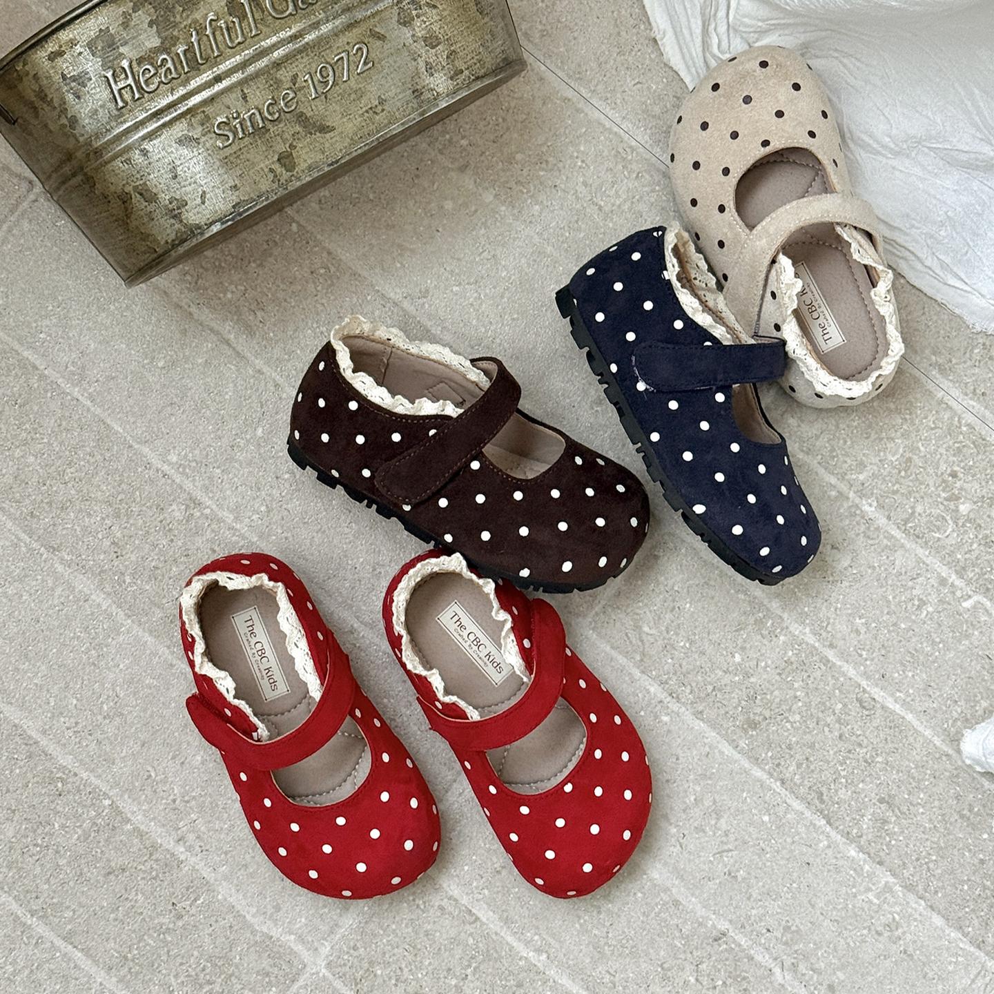 thecbc韩版波点儿童小皮鞋公主