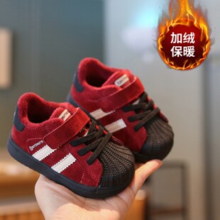 小步点防掉婴儿鞋子6到12个月加绒棉鞋软底宝宝学步儿童板鞋1-3岁