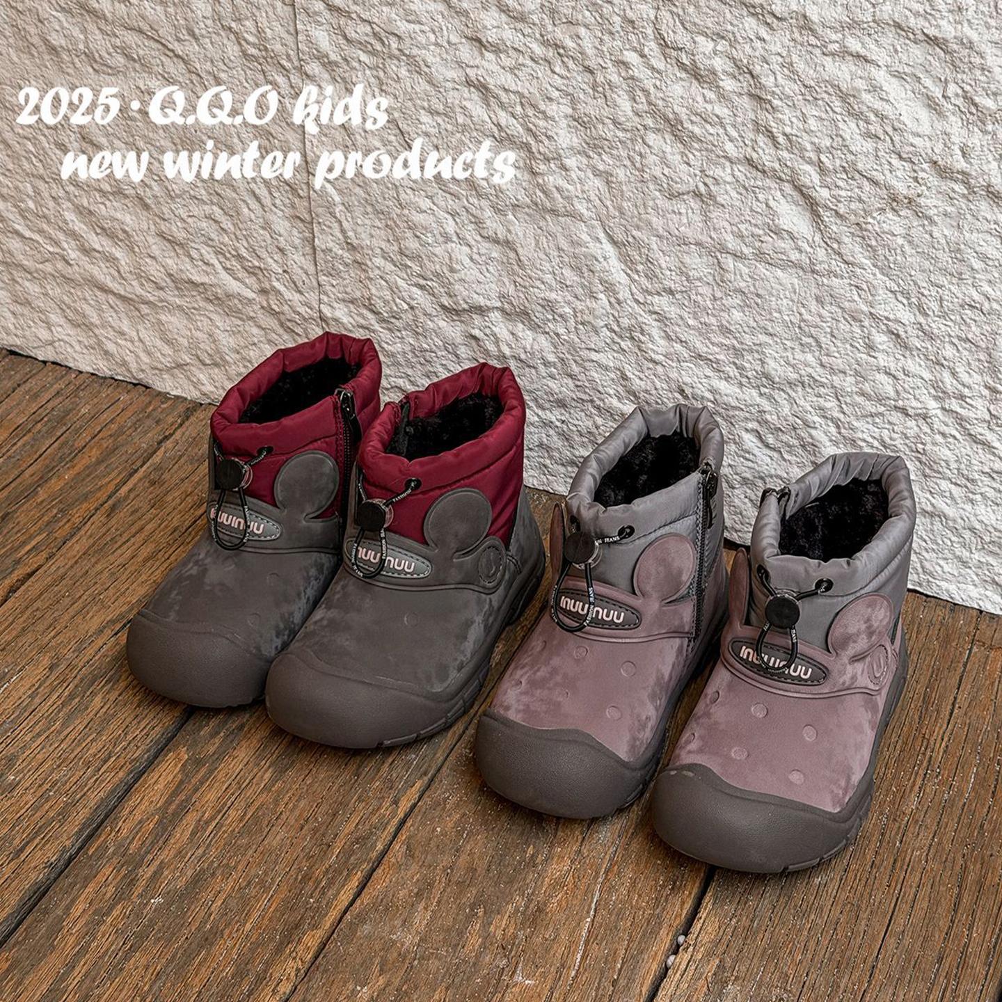 QQO儿童雪地靴女孩2025冬季加厚