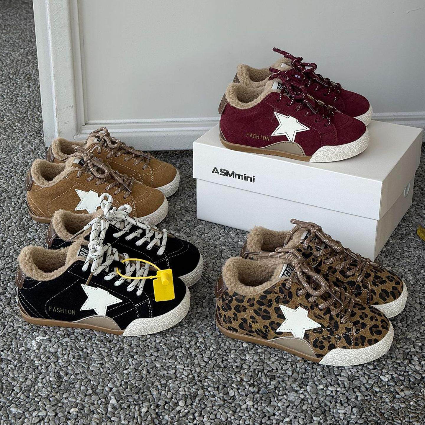 ASM豹纹星星儿童板鞋加绒保暖