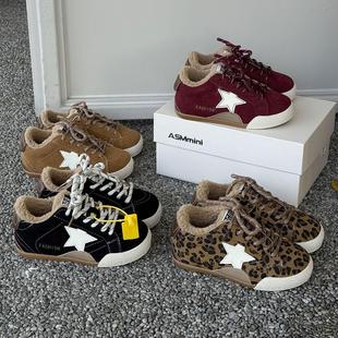 冬新款 ASM 休闲宝宝运动鞋 加绒保暖男女童德训鞋 豹纹星星儿童板鞋