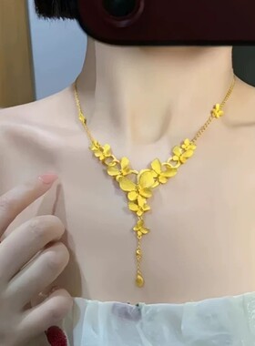 2026沙金复古繁花似锦高级感花韵蝴蝶项链时尚轻奢设计感饰品套链