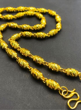 2026古法沙金实心车花橄榄项链 男士百搭高级感霸气时尚黄铜镀金