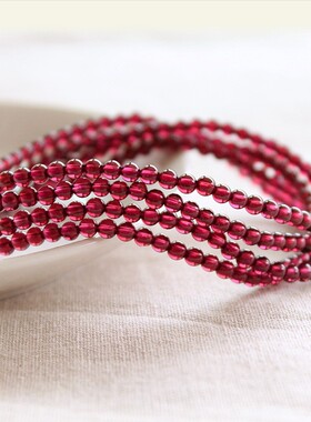 20262022新品石榴石手链女 厂家玫红酒红色石榴石佛珠 多圈手串