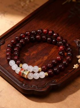 2026檀木双圈手串醇厚奶香木带星血檀金丝檀木多层叠带五条经文玩