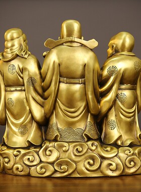 2026铜福禄寿三星摆件 黄铜财神像福星禄星寿星祝寿家居客厅大号