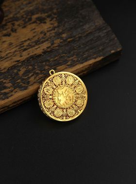 2026镂空黄铜龙凤呈祥吊坠配件平安扣锁佛吊坠项链包配件铜镀金古