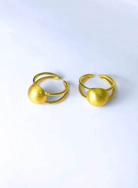 2026越南沙金钉砂圆球开口爱心拉丝戒指女久不掉色首饰复古鎏金高