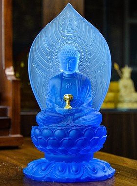 2026精品水琉璃贴金工艺药师佛像家用佛堂供奉药师琉璃如来像祝福
