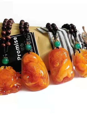 2026新款二代蜜蜡毛衣链 民族风珠链老蜜蜡吊坠 复古鸡翅木男女长