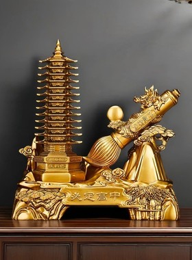 2026十三层文昌塔中式大毛笔笔筒木纹摆件桌面送学生老师礼品高档