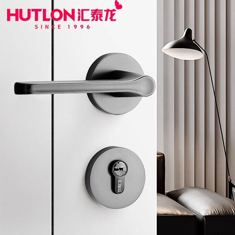 汇泰龙室内静音房门锁卧室门锁三件套黑色木门锁简约分体磁吸门锁