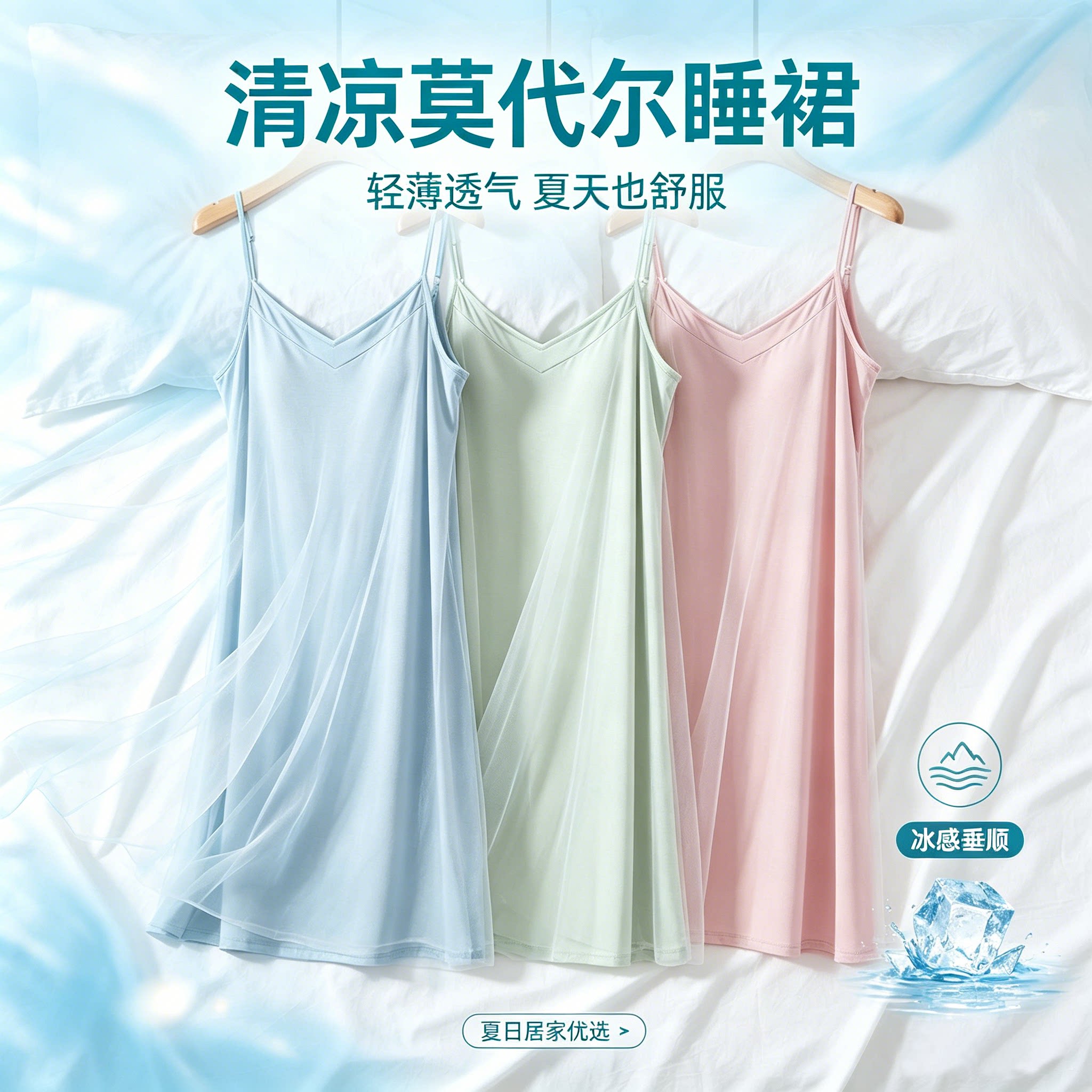 新款吊带冰感莫代尔睡裙女款带胸垫宽松可外穿夏家居服睡衣中长款图片