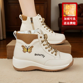 厚底短靴女2025新款 软底不累脚马丁靴中年妈妈加绒休闲高帮小白鞋