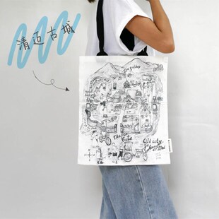 国内现货 泰国小众品牌手工手绘playworks单肩包帆布清迈古城文创