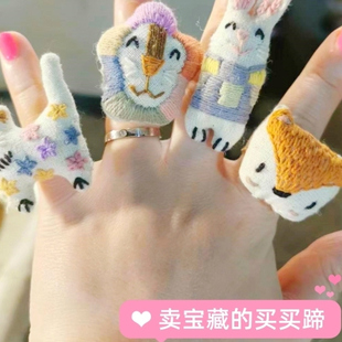 国内现货 泰国清迈小众手工布艺刺绣动物猫狮子树懒开口戒指胸针