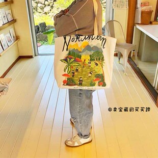 现货泰国小众品牌文创手工playworks简约大单肩包帆布森学生清迈