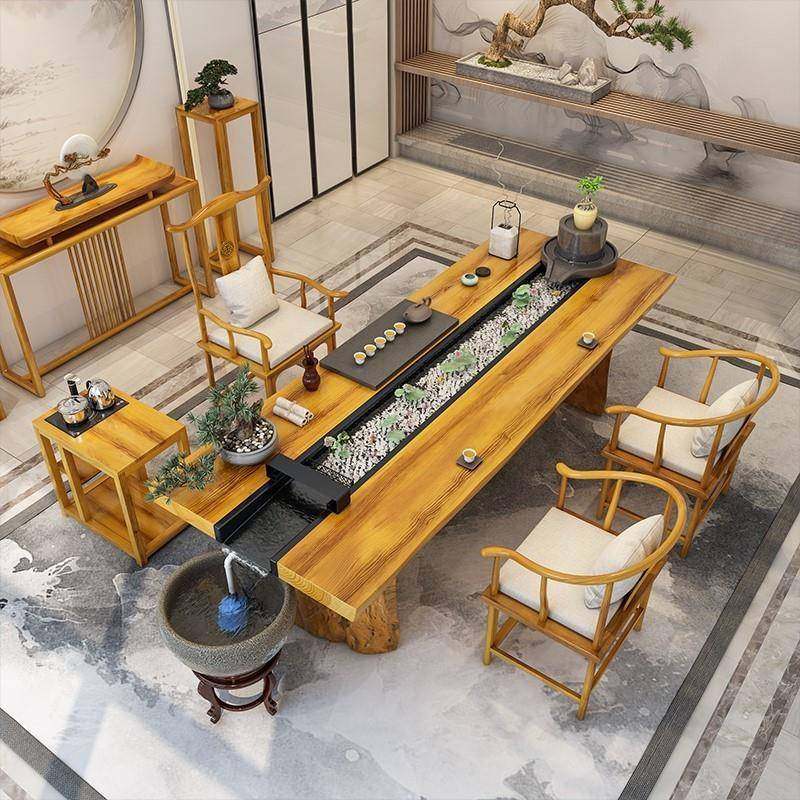 循环流水茶桌办公室禅意茶台家用景观养鱼泡茶桌椅全套实木,商业/办公家具,茶台/茶桌,淘宝优惠券,粉丝福利购,淘宝优惠卷