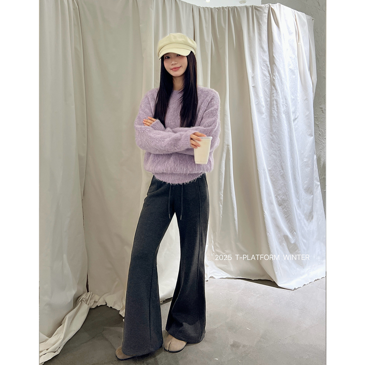 ［T台］T-PLATFORM广州十三行冬款加绒修身显瘦小个子喇叭裤83383