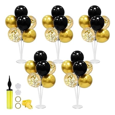 5Set Gold and Black Balloon Stand， Black and Gold Balloon