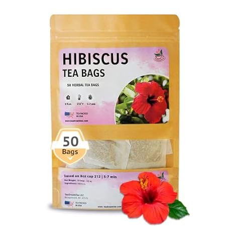 TeaDreamTea Hibiscus Tea Bags | 50 Bleach-Free Tea Bags |