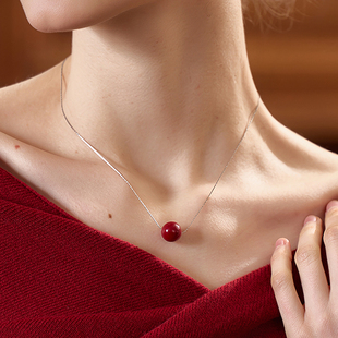 朱砂红豆项链安可拉红转运珠法式轻奢高级感锁骨链护身符吊坠项链