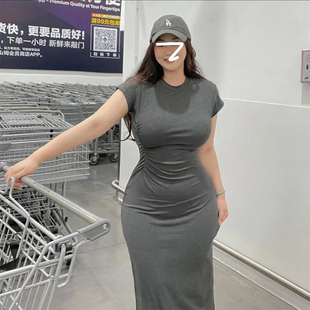 200斤性感纯欲风包臀裙女夏微胖连衣裙辣妹收腰显瘦长裙 胖mm大码