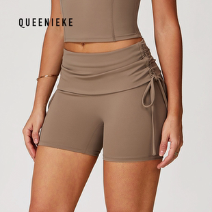 女三分裤 普拉提运动短裤 抽绳外穿休闲裤 翻腰头裸感紧身瑜伽短裤