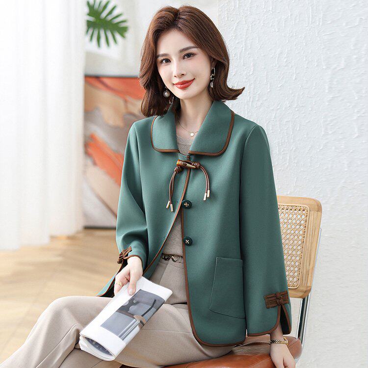 小个子妈妈外套国风款小西装短款春装上衣洋气小开衫风衣中老年女