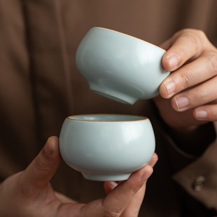 高端罗汉杯 鑫裕源汝窑天青茶杯功夫茶具品茗杯陶瓷家用手工中式