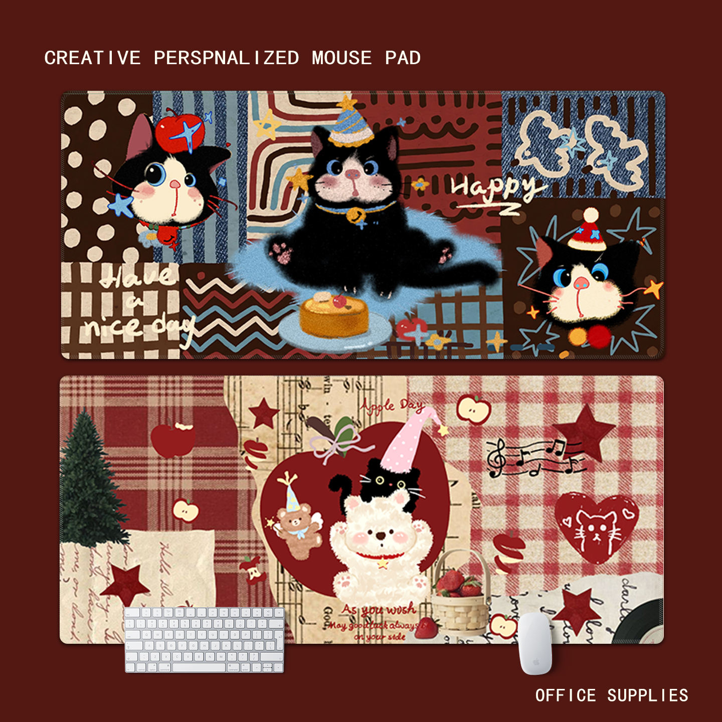 复古小黑猫鼠标垫超大女生高颜值