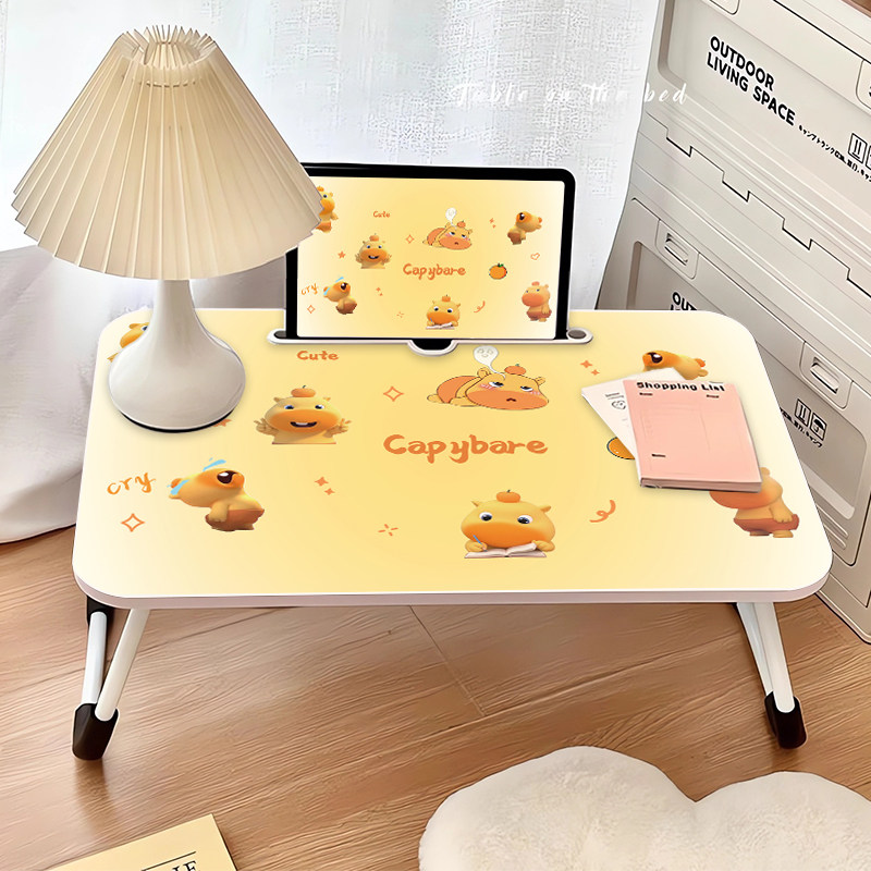 水豚噜噜床上小桌子可折叠卡通小桌板笔记本电脑懒人支架办公书桌卧室