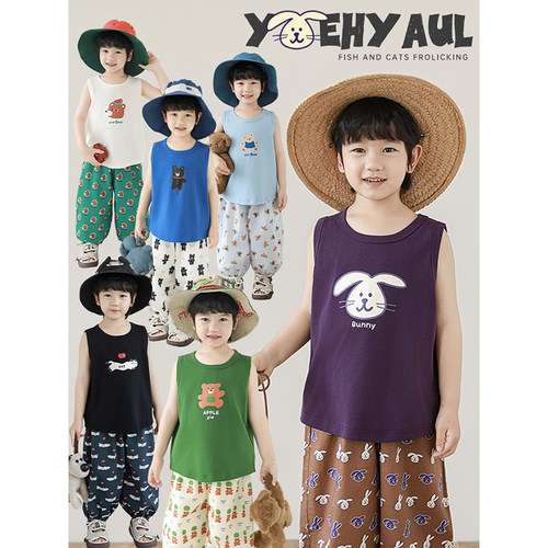 幼悠男童2026夏季新款卡通动物简约无袖背心宽松透气儿童清凉马甲