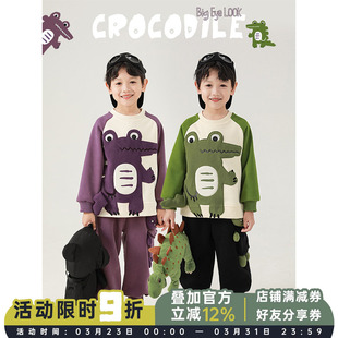 幼悠男童撞色鳄鱼贴布绣标防风加绒加厚卫衣冬季新款儿童休闲上衣