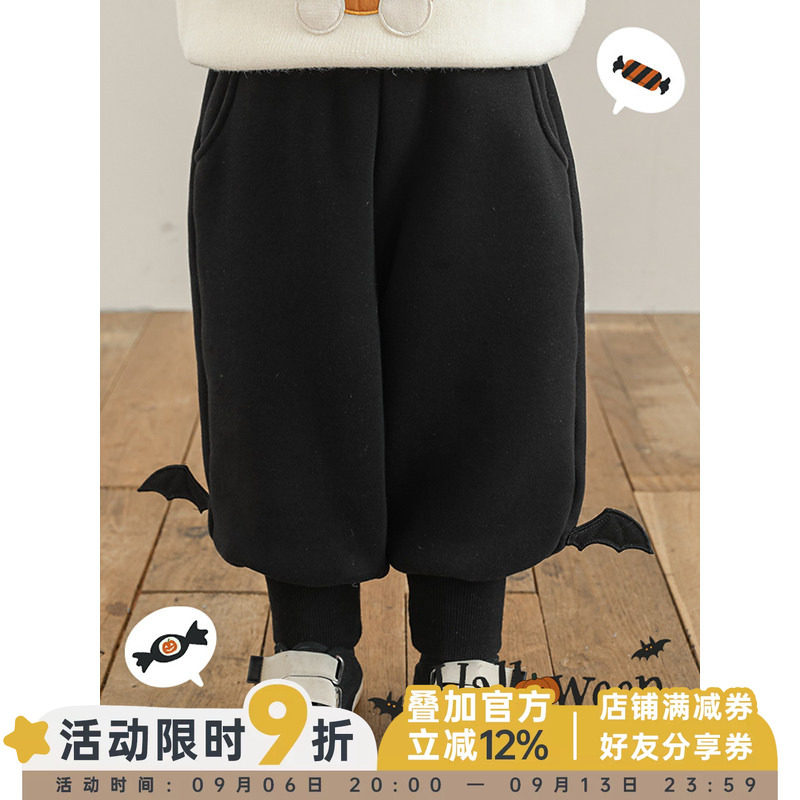 幼悠童装男童裤子2025新款立体翅膀束脚防风休闲裤加绒保暖长裤潮图片