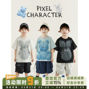 幼悠 男童2026夏季新款卡通圆领短袖T恤轻薄透气宽松百搭儿童短裤