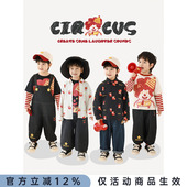 小丑魔术师套装 幼悠 宽松牛仔裤 假两件T恤翻领衬衫 潮 男童2026新款