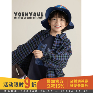 时尚 幼悠男童2025秋季 翻领纯棉格子衬衫 长袖 百搭儿童潮酷上衣 新款