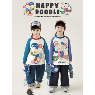 幼悠 童装男童t恤卡通长袖儿童秋装2026新款男孩宽松打底衫内搭潮