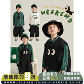 马甲宽松休闲裤 幼悠男童春季 简约无袖 儿童卡通印花衬衫 多件套 套装