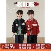 幼悠男童贴布绣标撞色卡条棒球立领帅气机车外套春款 儿童休闲上衣