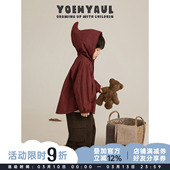 幼悠男童2026春秋新款 简约连帽风衣外套复古格子休闲宽松儿童秋装