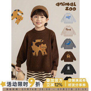 幼悠男童2026冬季新款长袖圆领卡通动物毛衣宽松厚实保暖针织衫潮