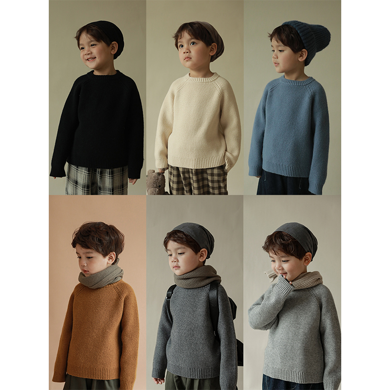 幼悠男童洋气保暖圆领针织衫2025冬季新款儿童时尚加厚套头上衣潮