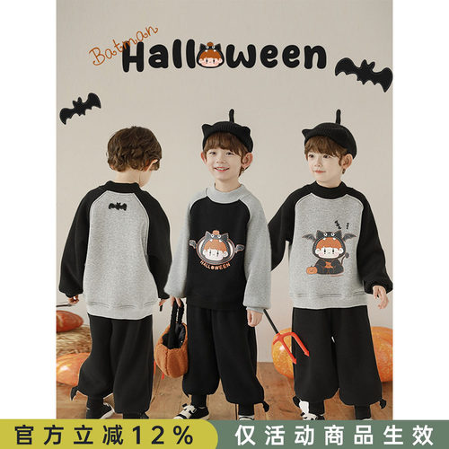 幼悠男童2025新款长袖圆领原创安安卫衣冬季宽松休闲加绒保暖上衣