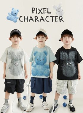 幼悠 男童2026夏季新款卡通圆领短袖T恤轻薄透气宽松百搭儿童短裤