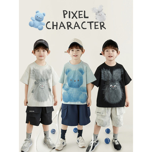 幼悠 男童2026夏季新款卡通圆领短袖T恤轻薄透气宽松百搭儿童短裤