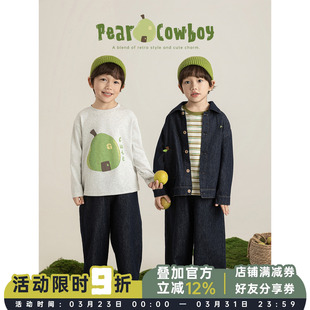儿童复古风牛仔外套裤 套装 子萌趣可爱青梨屋印花T恤 男童春季 幼悠