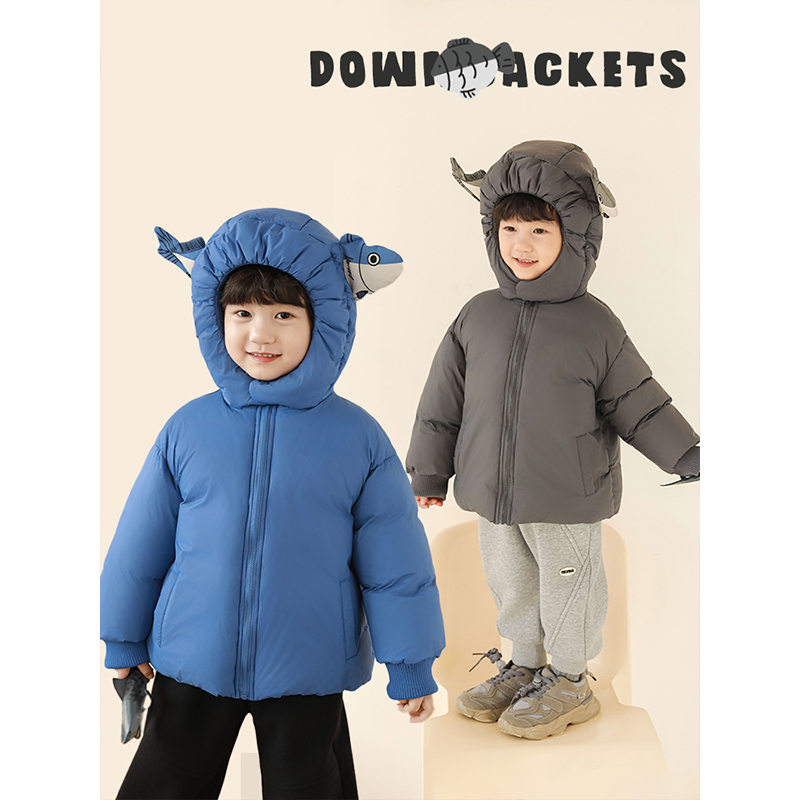 幼悠男童2024新款纯色连帽棉服冬季加厚保暖百搭潮流儿童时尚外套